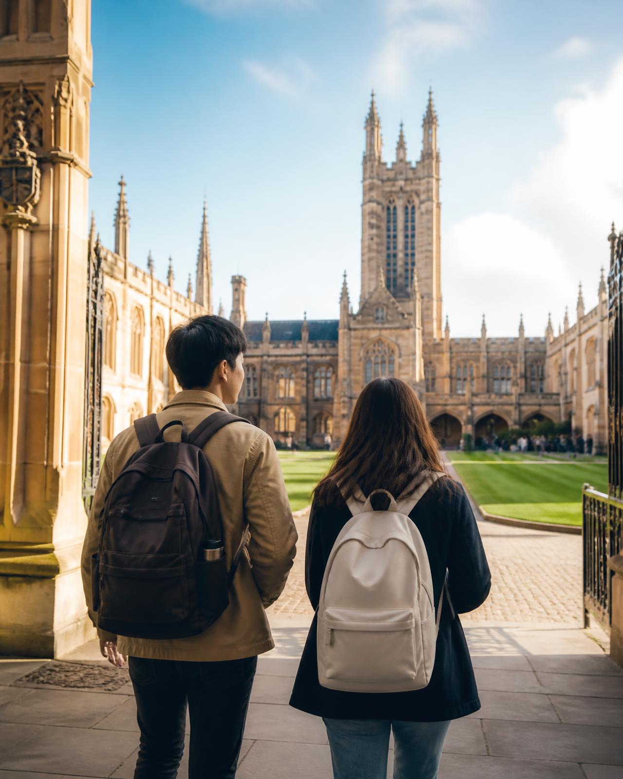 International students walking together on a university campus