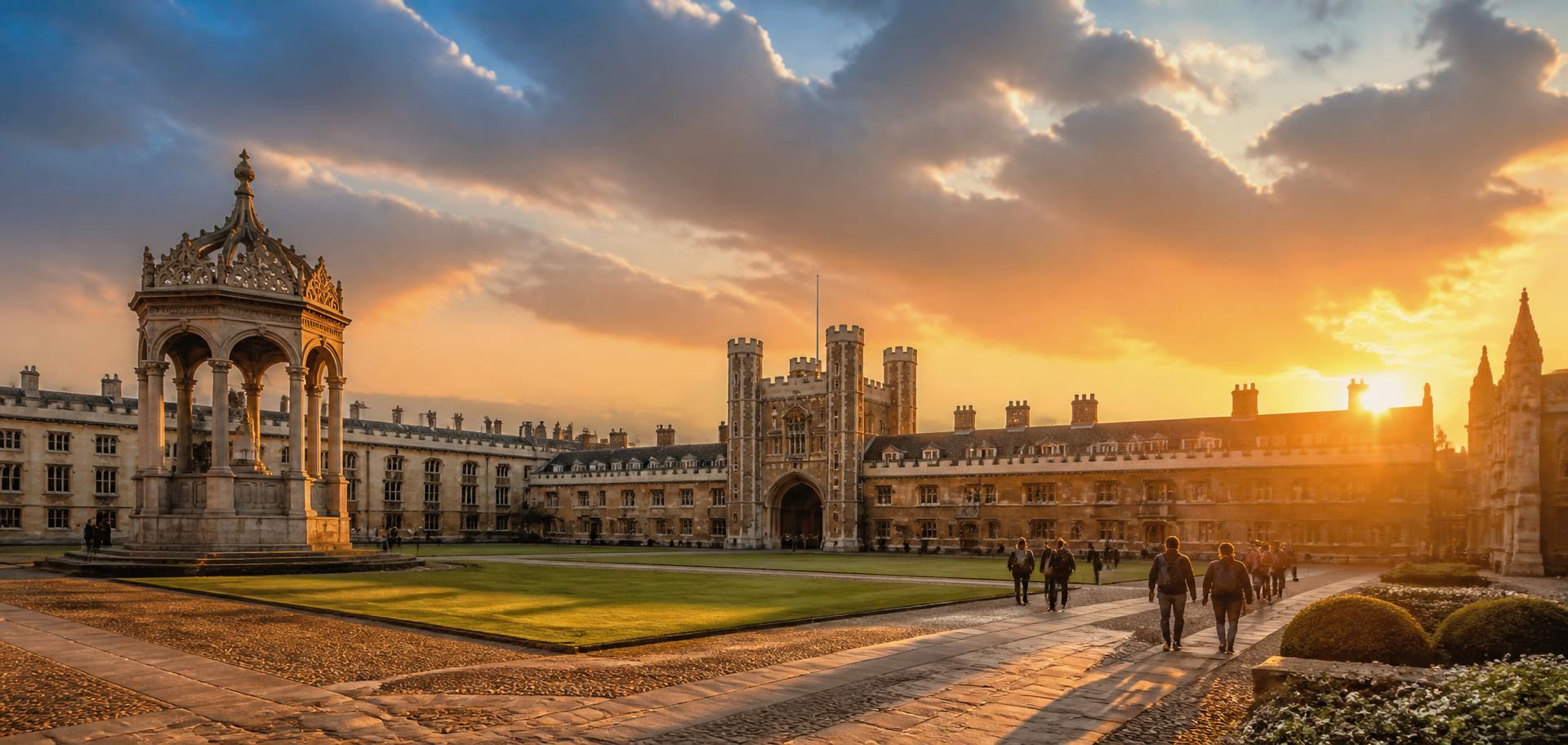 A UK university city skyline at dusk