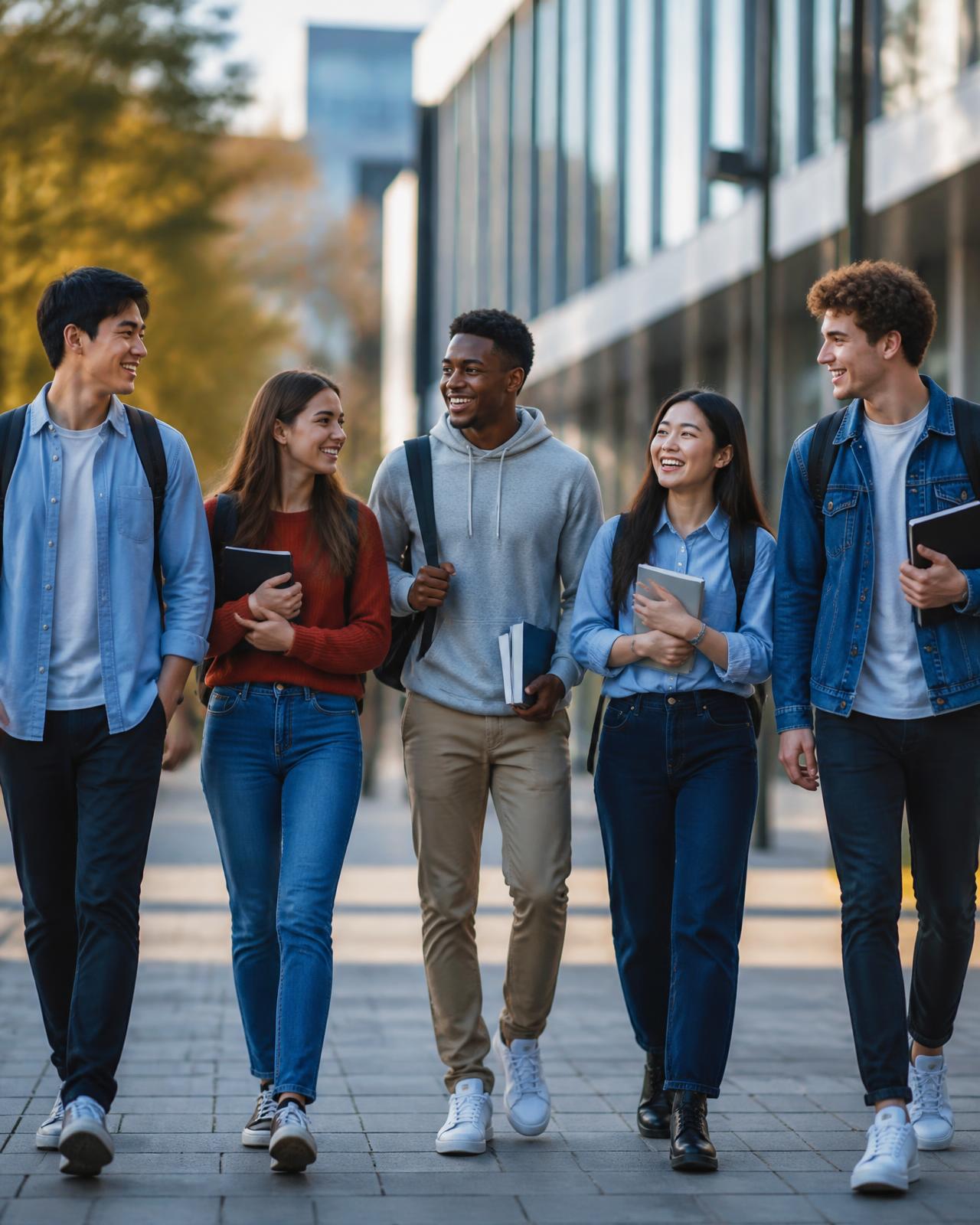 International students walking together on a university campus